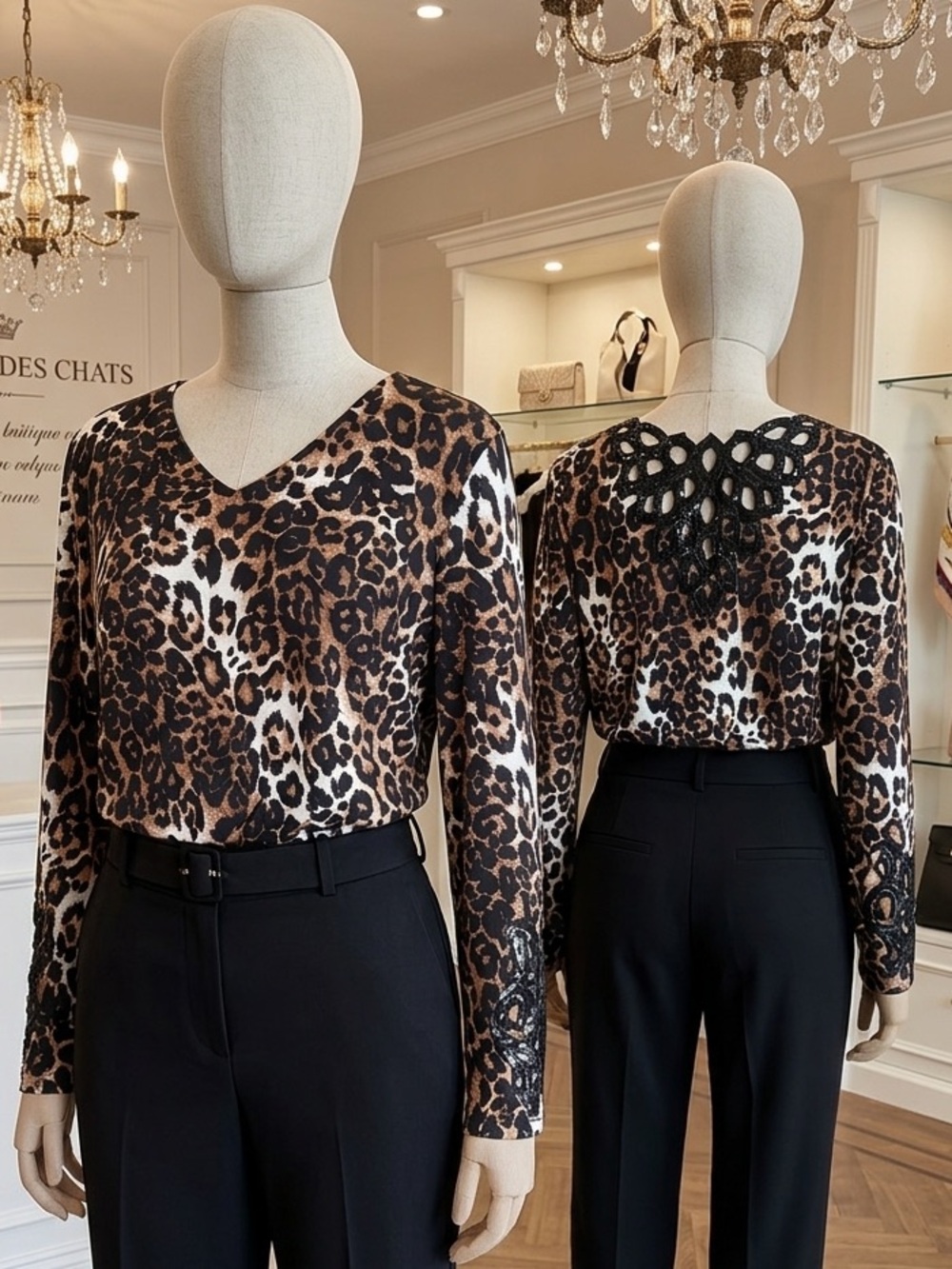 Joan Boyce Leopard Print V-Neck Tunic with Lace Back Detail